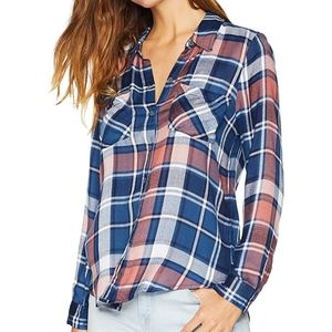 2/$9 Lucky Brand blue pink plaid flannel shirt